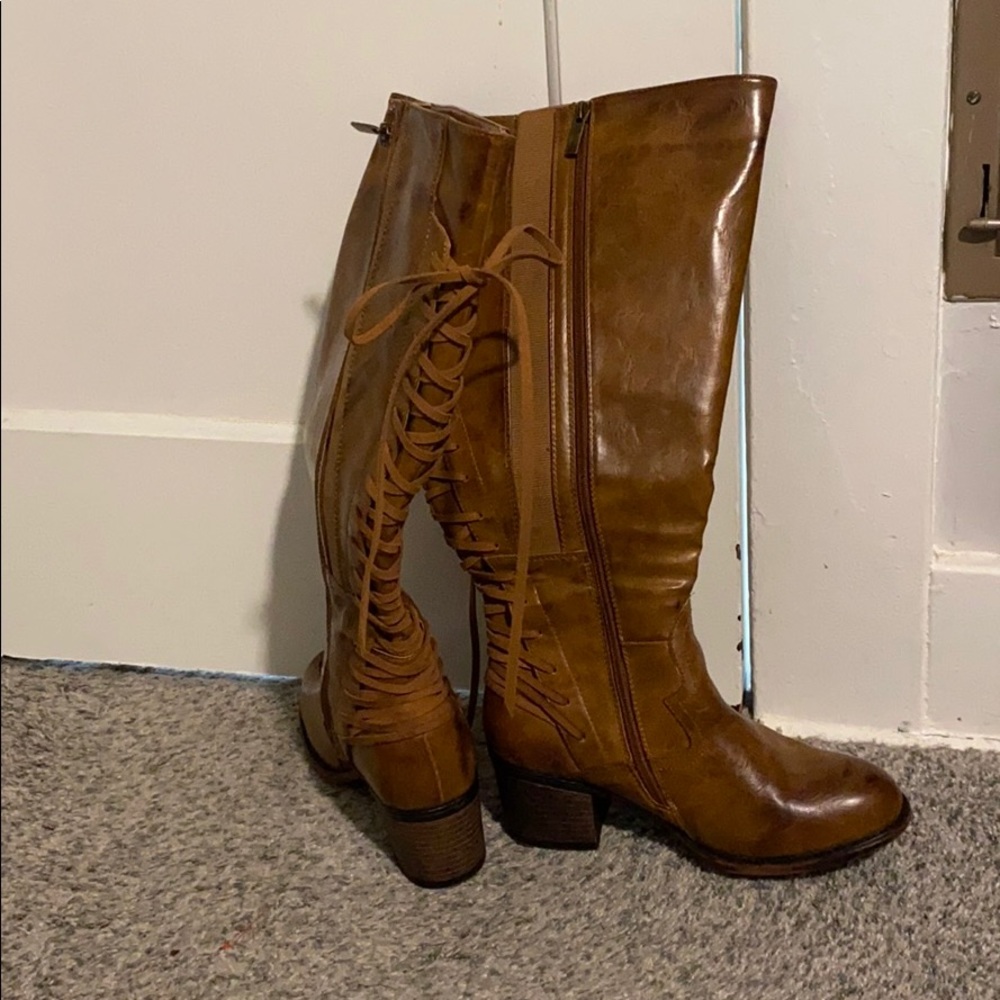 Brown knee high boots